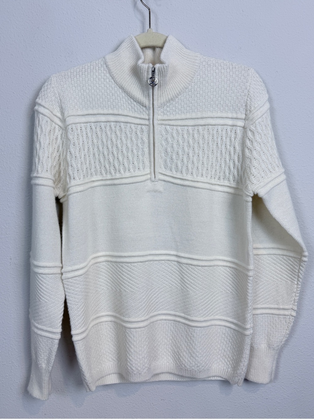 Daily Sports Sweden Women’s Cream Half-Zip Textured Knit Wool-Blend Sweater L